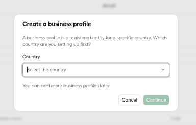 Create business profile country dropdown