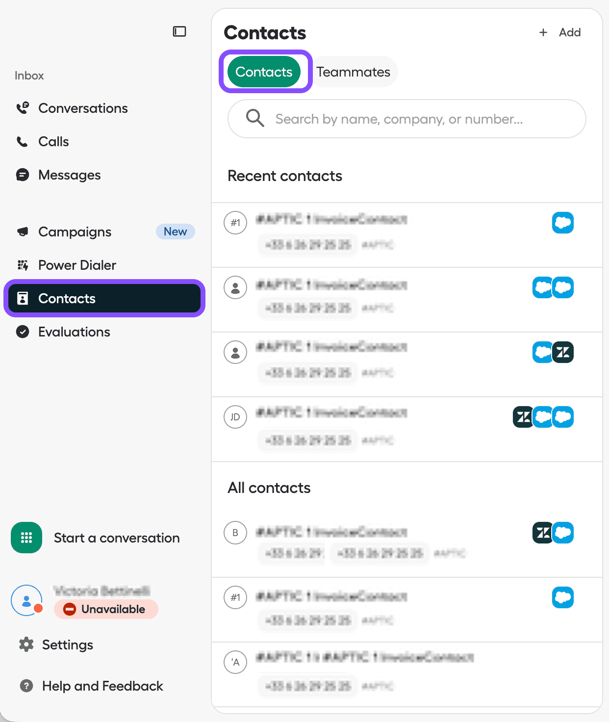 Contacts view