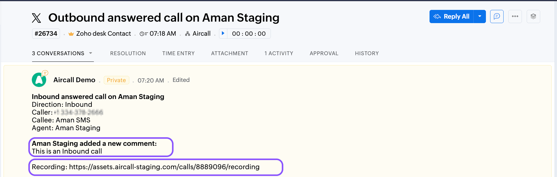 comments and recording as notes