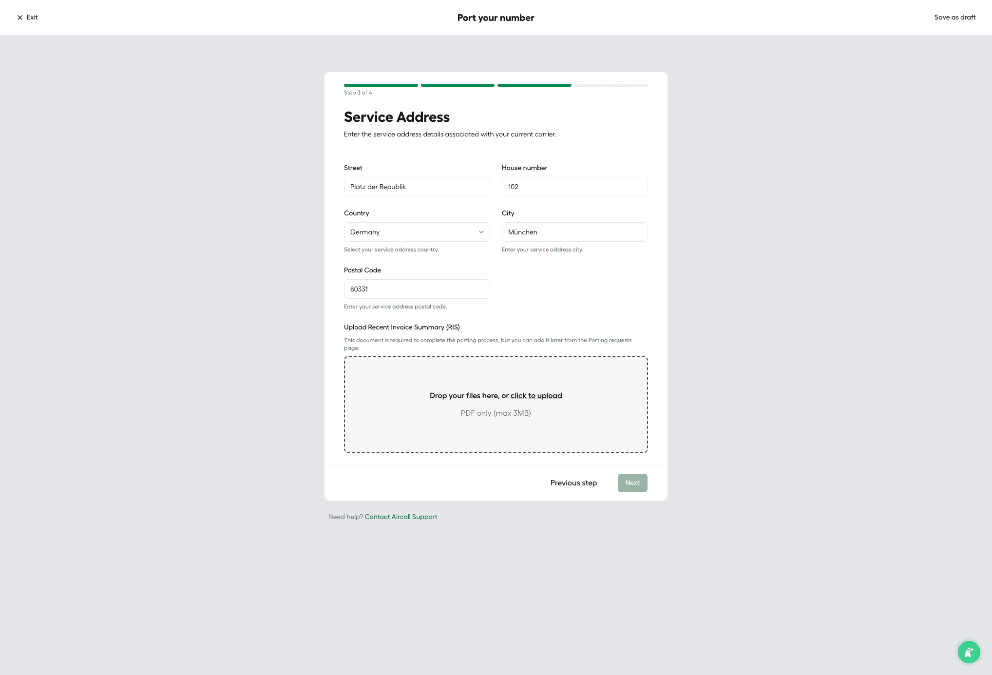 Service address