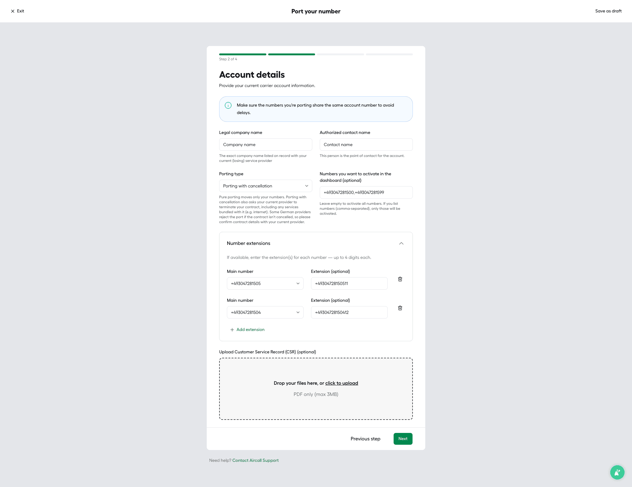 account details